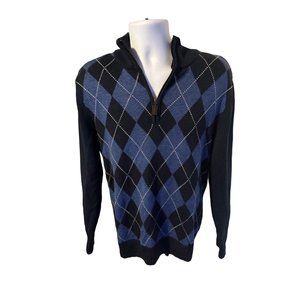 Simply Styled blue and black argyle sweater size S academia preppy
